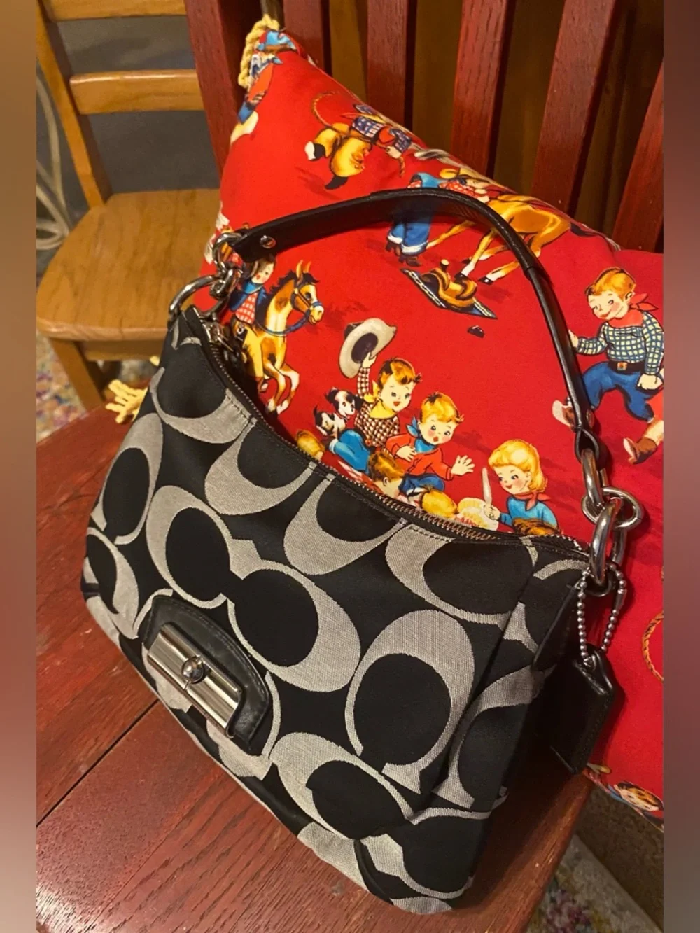 Vintage Coach Kristin Signature East West Bag Black Grey Y2K Indie Sleaze Retro - Picture 6 of 16